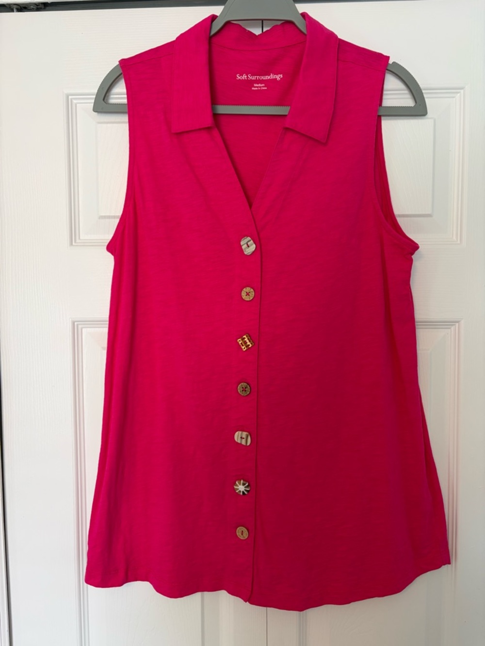 Soft Surroundings Hot Pink Sleeveless Button-Front Tunic